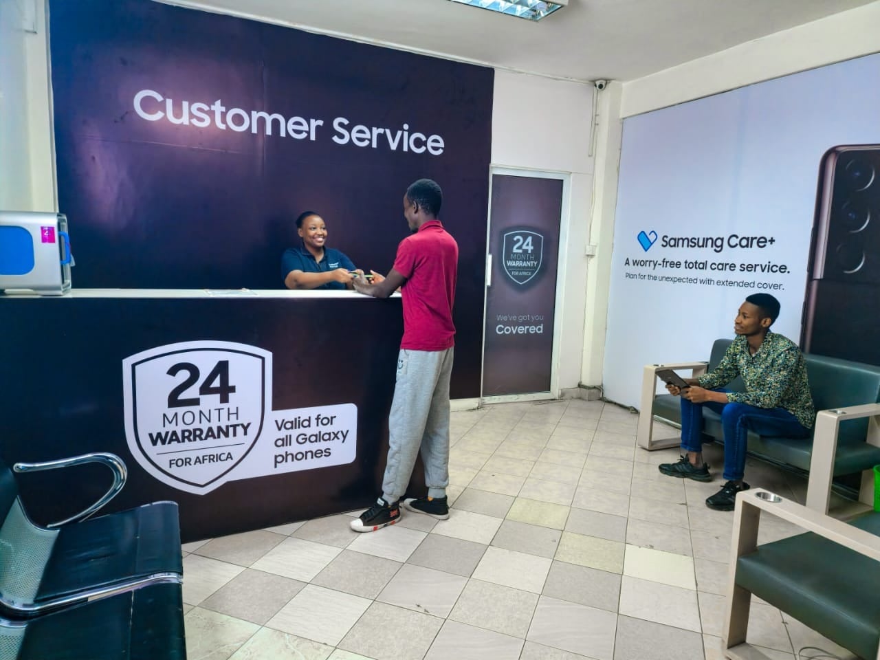 Samsung authorized service center Kenya showing genuine Samsung phone repairs with 24 month warranty support